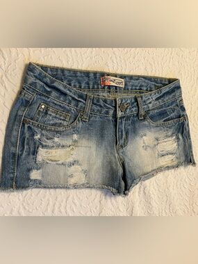 Wallflower Distressed Light Blue Denim Cutoff Shorts